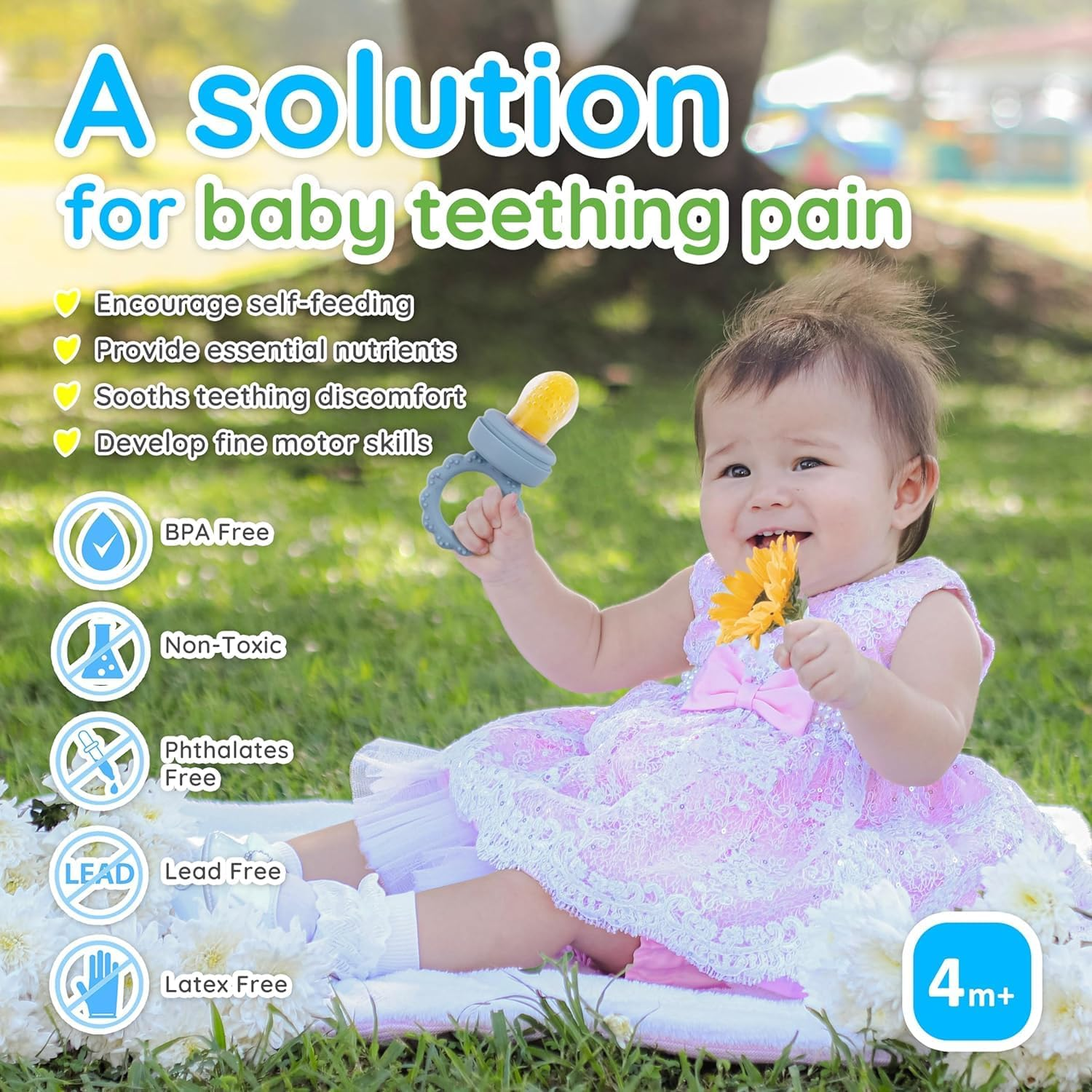 Baby Fruit Food Feeder, Mini Popsicle Ice Tray Set, BPA Free Silicone Baby Feeder for Safe Solid Food Feeding, Breastmilk Popsicle Molds for Cooling Relief, 4 Month+ image number 4