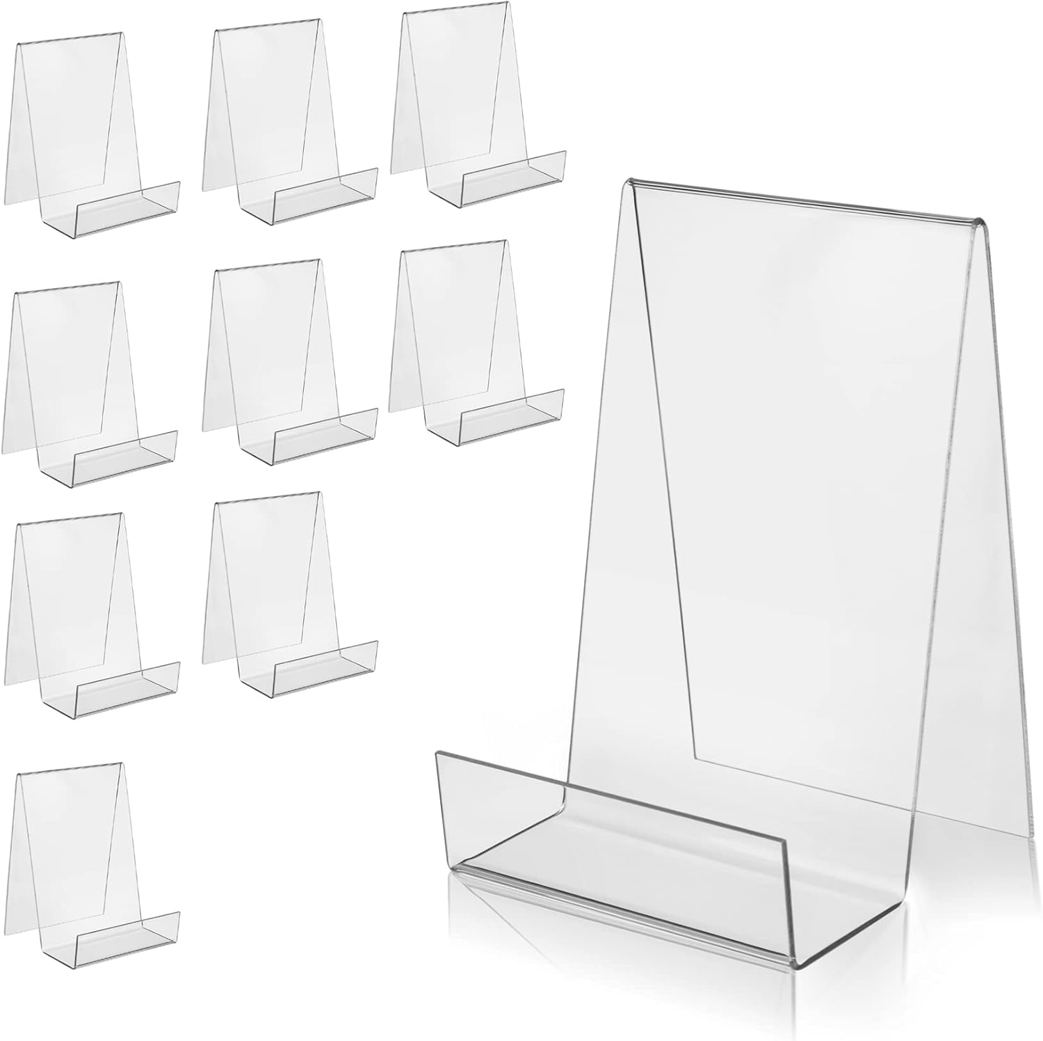 ZOEY Acrylic Book Stand with Ledge Clear Display Easels Plate - 5 Pack Small Book Holder Easel Stand for Books Display, Music Sheets, Artworks, CD, Tablet Holder (Small)