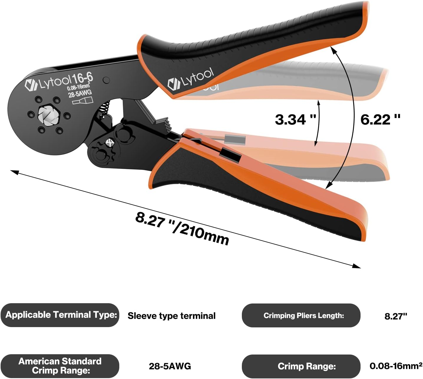 Ferrule Crimping Tools, Lytool 0.08-16Mm&sup2; Hexagonal Bootlace Ferrule Crimping Tool Kit Self-Adjustable Ratchet Crimping Pliers Set Wire Crimping Tool