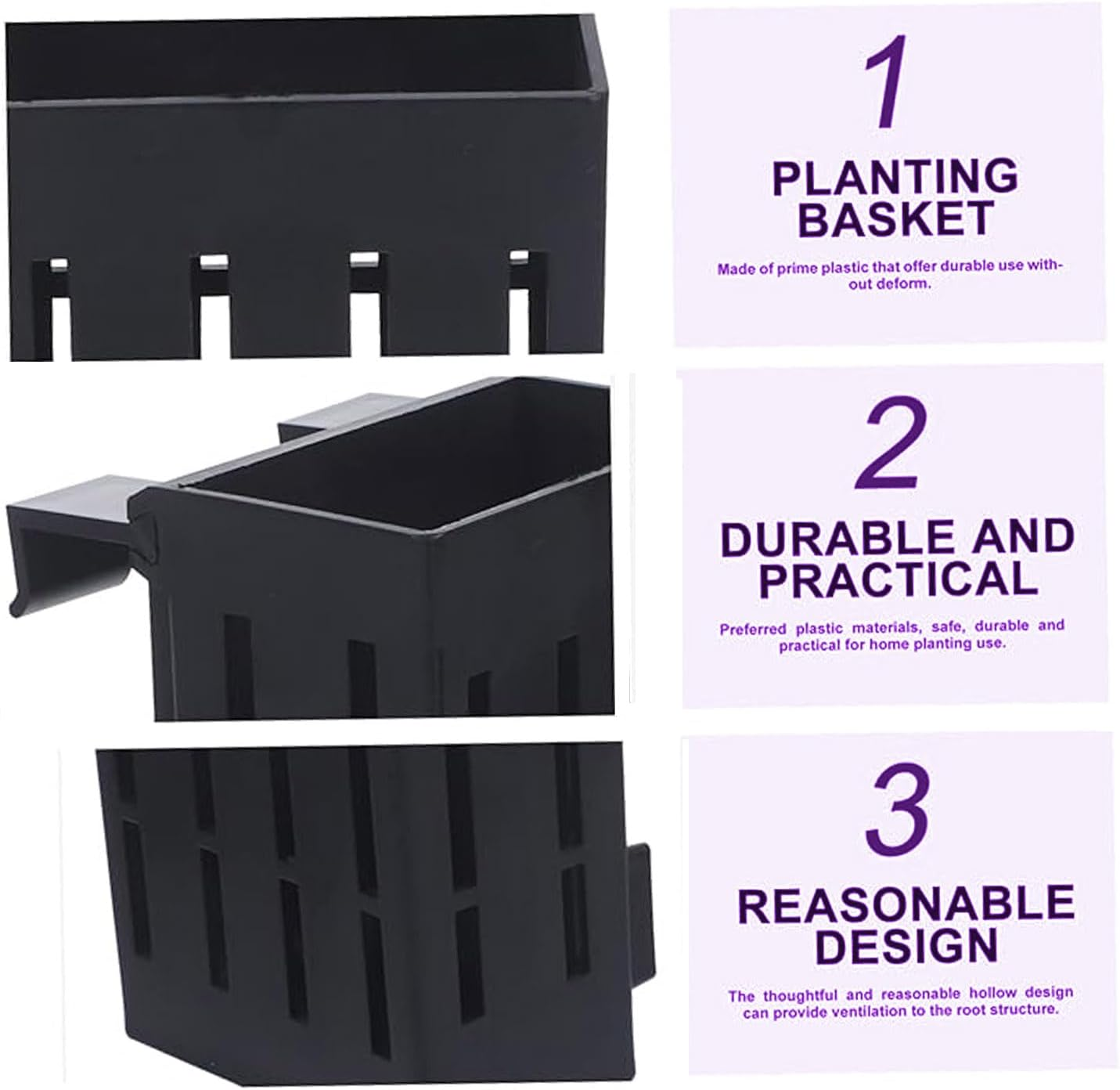 4Pack Aquarium Live Plant Holder, Hanging Planter Cups, Aquarium Plants Holders with Hooks and Suction Cups for Fish Tank Aquaponic Plant Cultivation and Aquascape Decorations (Black) image number 1