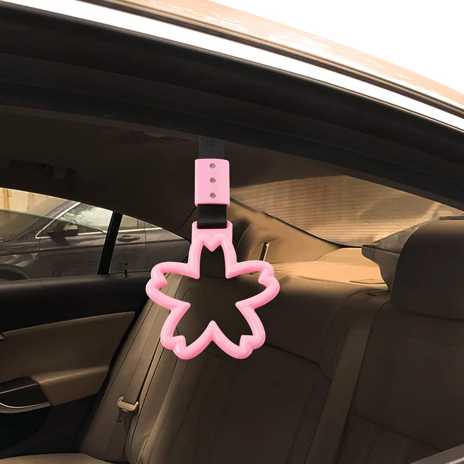 2 Pieces Car Handle Ring, Sakura Shaped Handle Hand Strap for Subway Train Bus, Car Exterior Accessories and Rear Bumper Warning Ring(Pink) image number 1