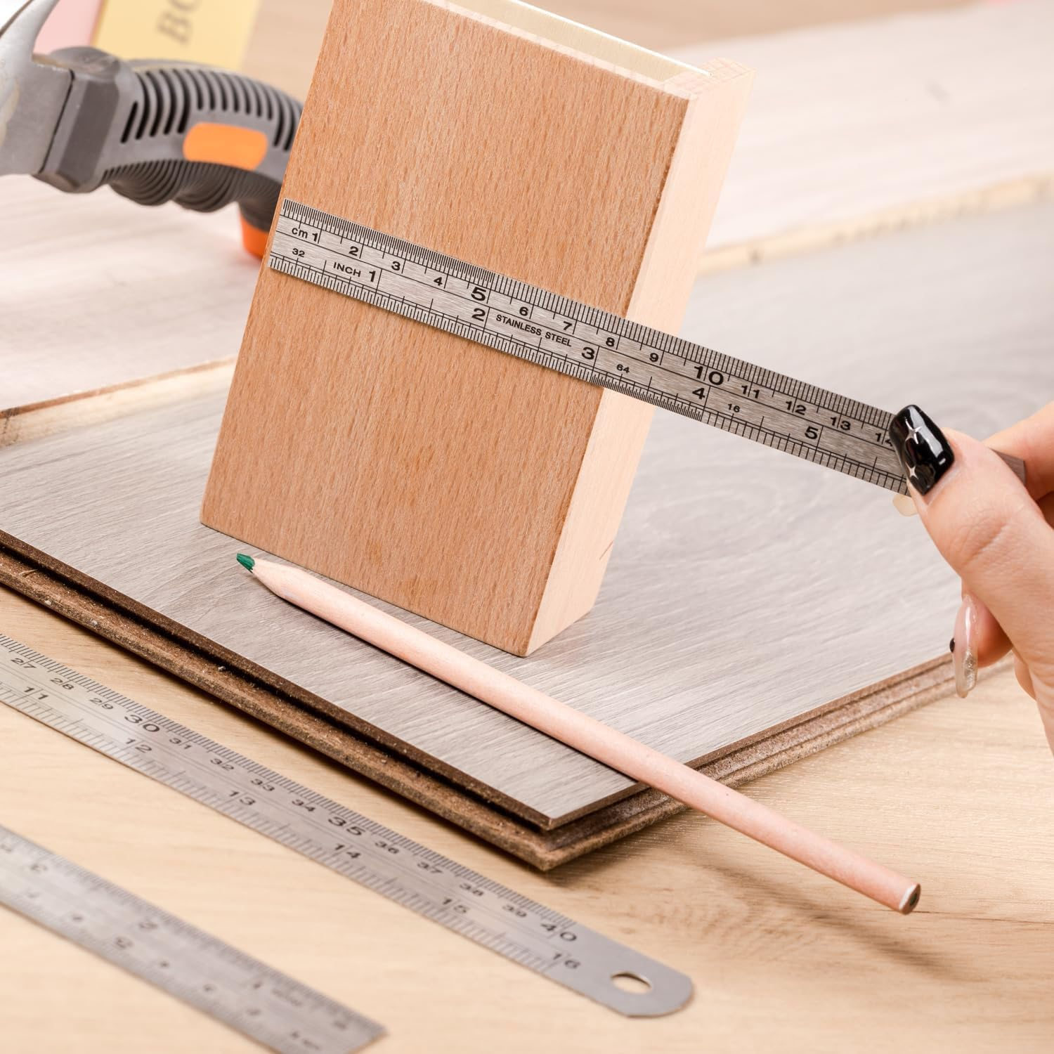 3 PCS Stainless Steel Ruler Set with Inch and Metric Graduation, Metric Metal Ruler Set, Mm Ruler, Double Sided Metal Rulers (15/20/30Cm) image number 6