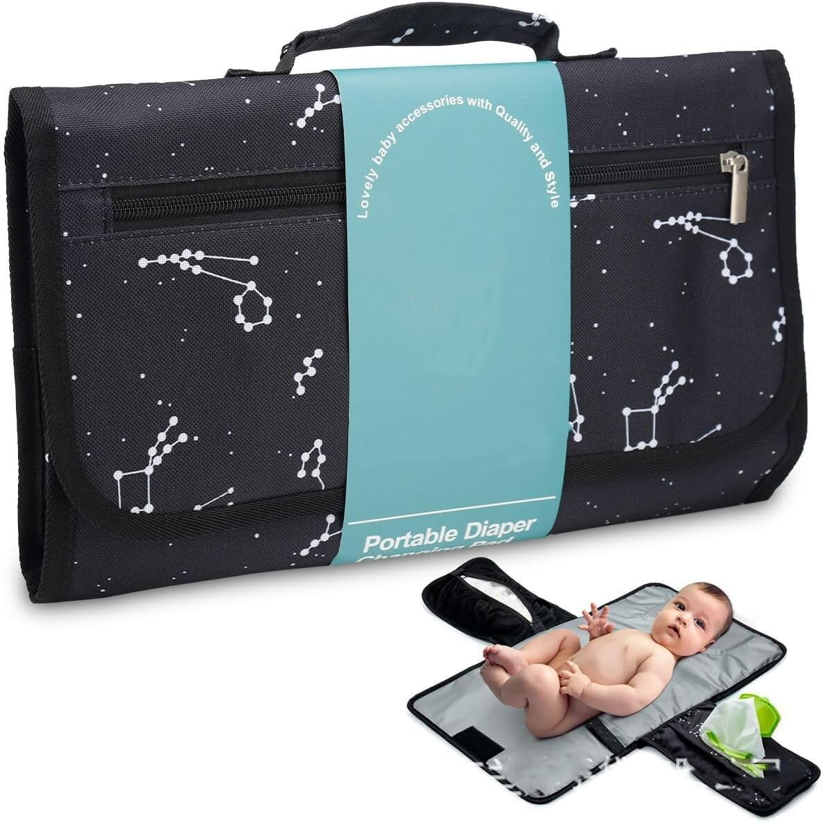 Portable Changing Pad Mat - Waterproof Travel Baby Diaper Pad, Wipes Pocket, Foldable Clutch Change Travel Waterproof Diaper Nappy Pads