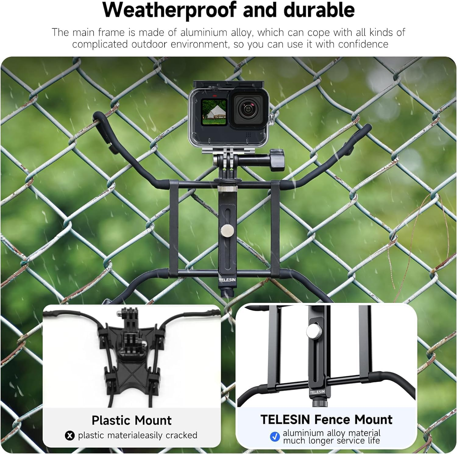TELESIN Camera Fence Phone Mount Mevo Start Game Changer Chain Link Video Recording Accessories, Backstop Lynkspyder Clamp Clip Holder Attachment for Go Pro Insta360 Iphone Baseball Softball Tennis image number 1