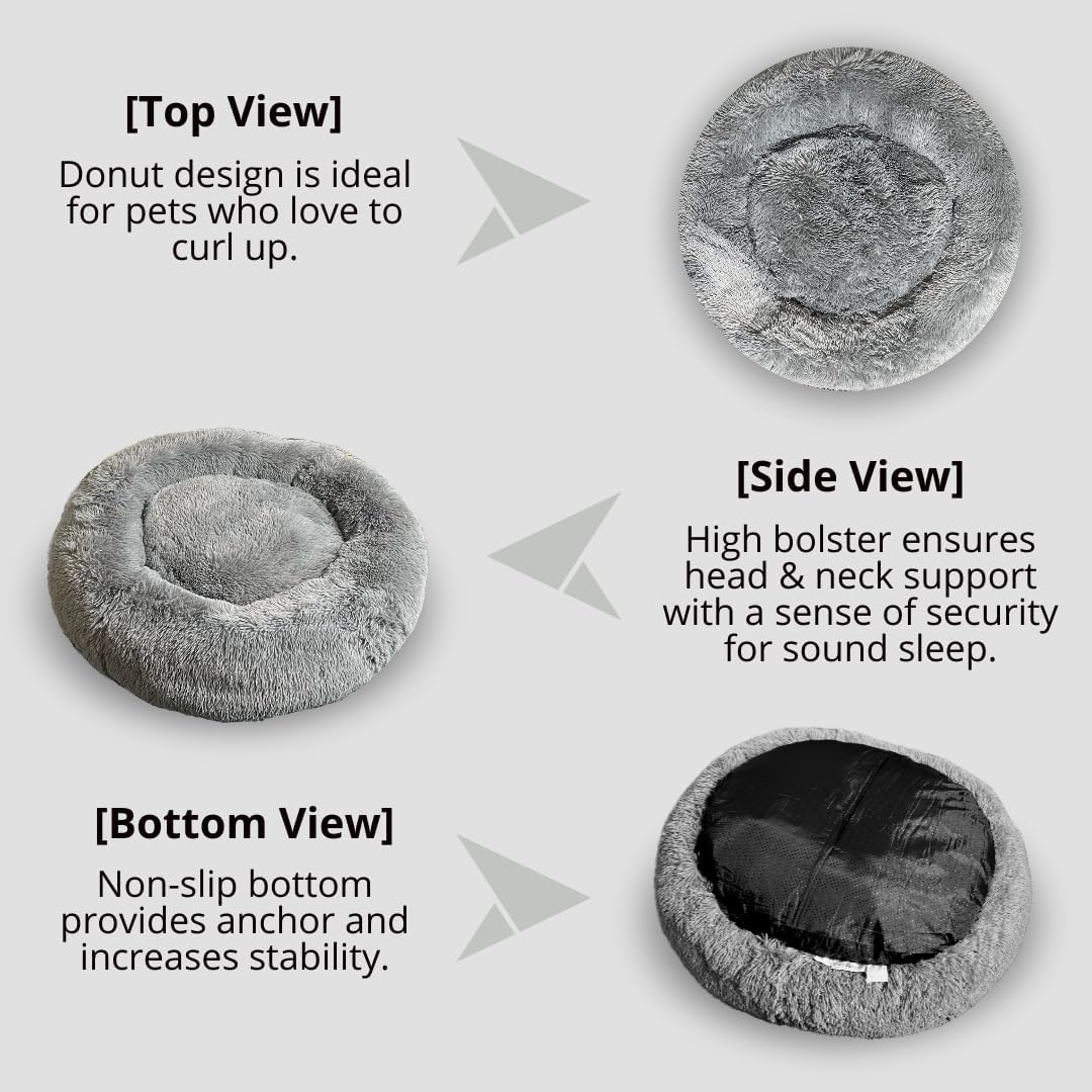 Calming Dog Bed and Cat Bed, Donut Dog Bed Large, Recycled (GRS) Material, Extra Long Plush, Fuller Bolster and Cushion, Anti-Slip Bottom, Machine Washable Dog Bed [Large/Br] image number 4