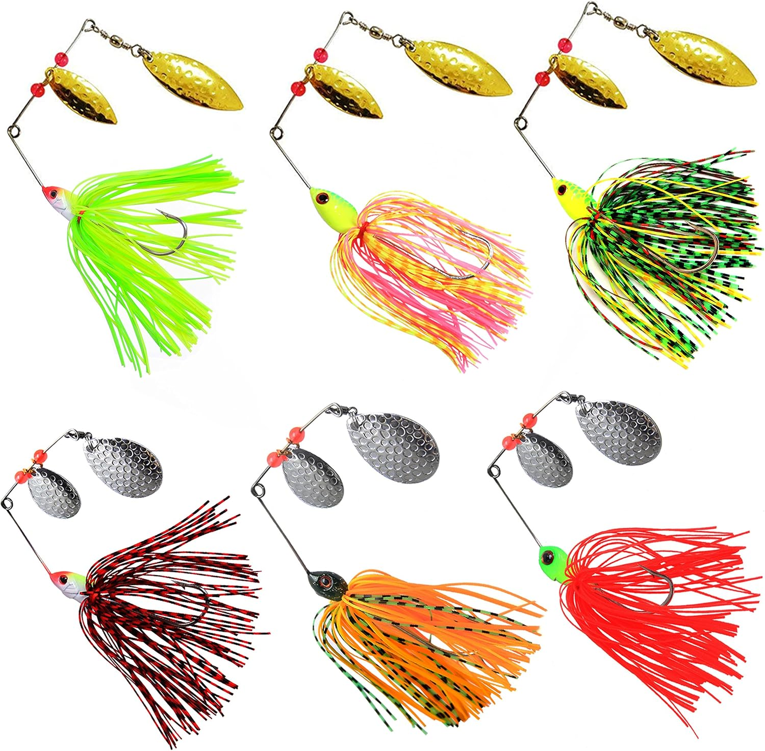 Spinner Baits Fishing Lures Kit, Hard Metal Buzz Bait Jigs Colorado Willow Leaf Spinnerbait Blades Swimbaits Fishing Tackle Spinner Bait for Bass Pike Trout Salmon Fishing