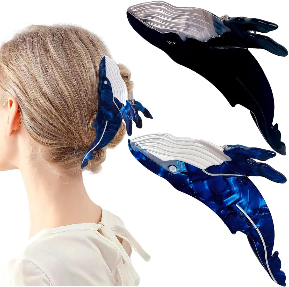 2 PCS Whale Hair Clips Whale Claw Clip Animal Shape Hair Jaw Clips Animal Acetate Cute Claw Clip Big Jaw Clips for Women Thick Hair Thin Hair