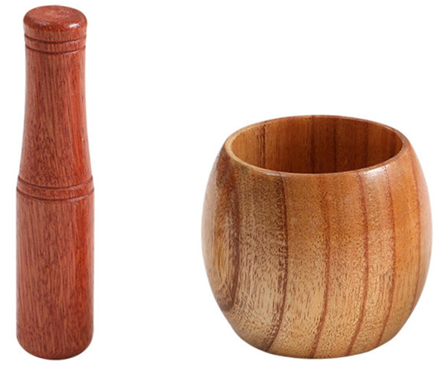 Wood Mortar and Pestle Set, Grinder for Guacamole, Garlic, Pepper - Kitchen Tool with Press, Mincer, Chopper, Crusher image number 6