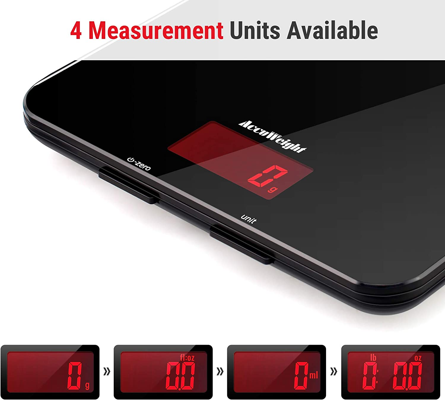 Accuweight Digital Kitchen Scale, 5Kg/11Lb Capacity, Coffee Scale with 5 Units & Tare Function, 7.8-Inch Tempered Glass Food Scale for Baking, Coffee, and Cooking, Digital Scale with Backlit Display image number 2