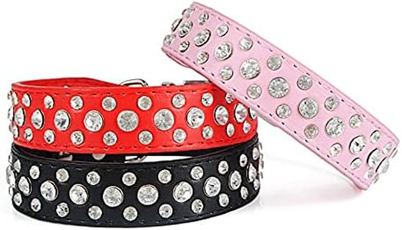 Personalized Rhinestone Leather Bling Crystal Pet Dog Cat Collars for Medium Large Breeds (Dark Blue, 深蓝 L) image number 1