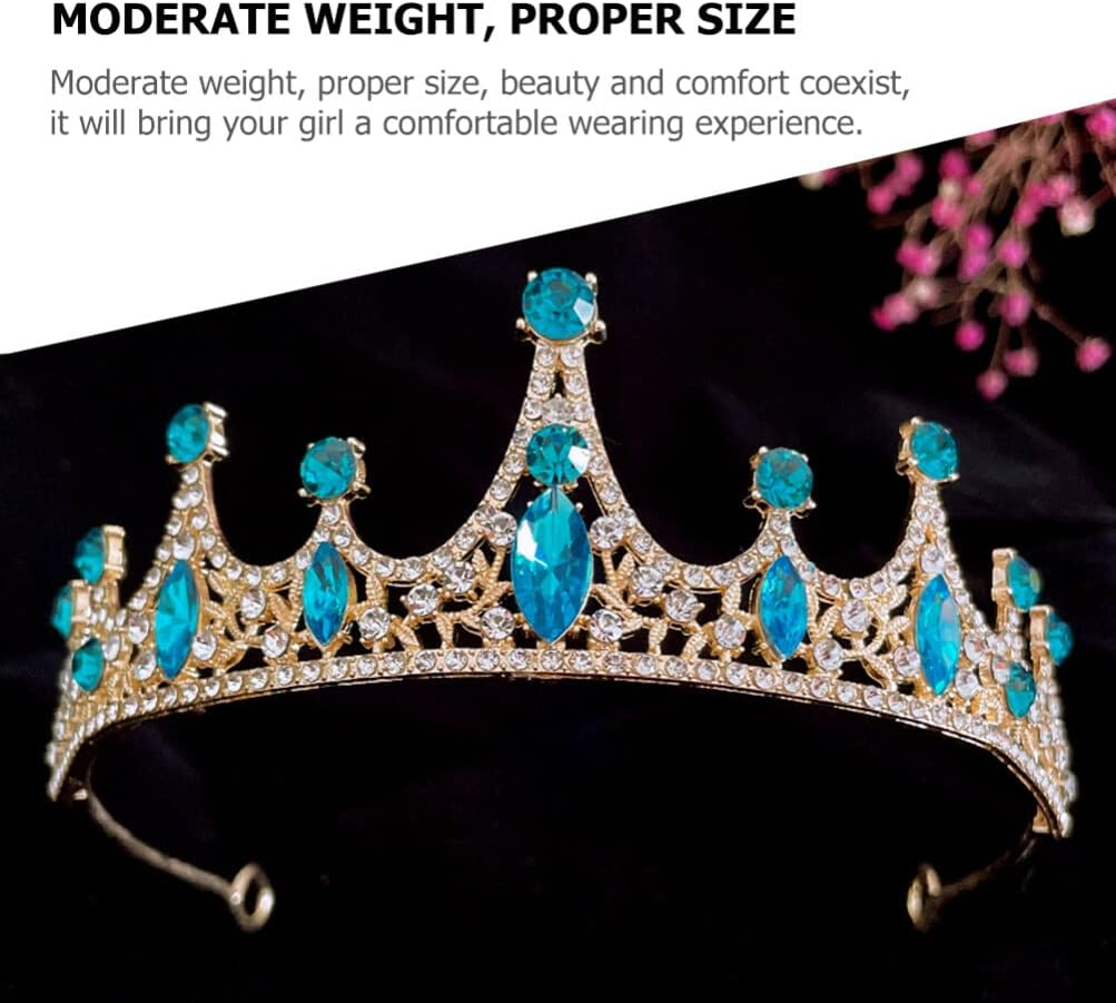 Girls Crystal Tiara Crown Silver Princess for Birthday Party Rhinestones Headbands Bride Wedding Headpieces for Girls(Sky Blue) image number 4