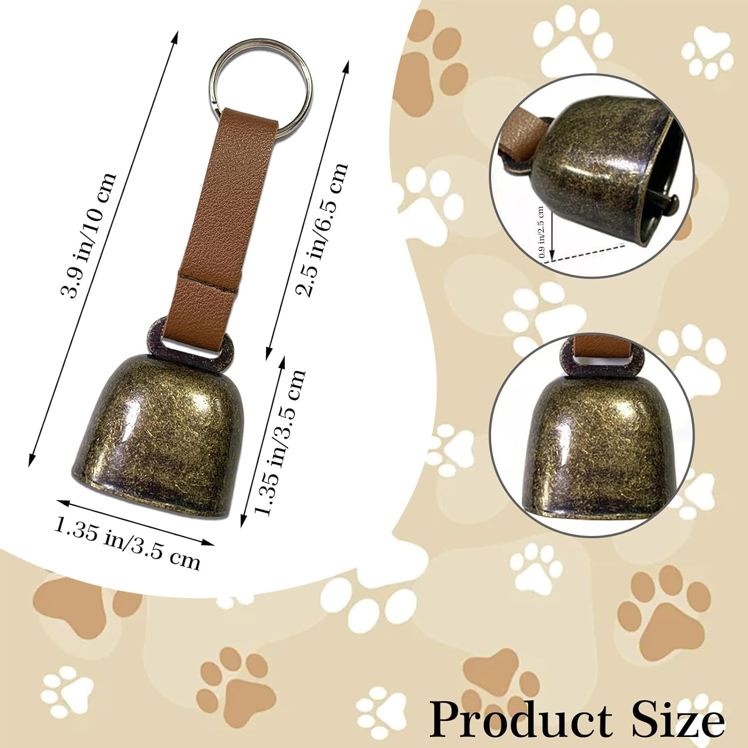 2 Pcs Small Cow Bell for Dog Collar with Leather Strap, Bear Warning Bell, Loud Cowbell, Anti-Lost Grazing Copper Training Bells, Pet Tracker Noise Maker for Puppies Cat Horse Sheep Goat image number 5