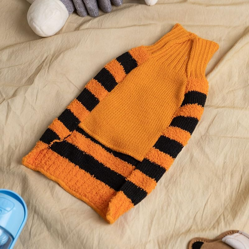 Halloween Dog Sweater Striped Turtleneck Puppy Cat Sweaters with Leash Hole Soft Warm Fall Winter Dog Clothes Cute Pumpkin Sleeveless Dog Sweatshirt for Small Medium Large Dogs (Orange, M) image number 4