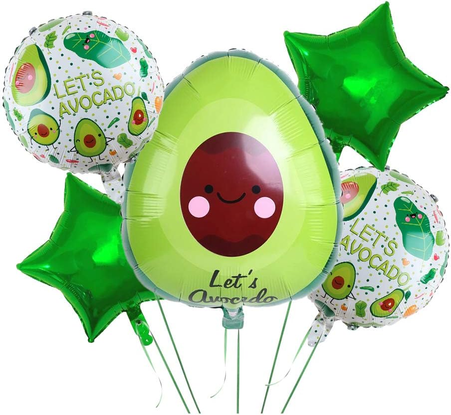 5PCS Avocado Fruit Foil Balloons Hawaiian Luau Party Balloons Avocado Helium Balloons for Avocado Themed Party Birthday Mexican Fiesta Party Decorations (Avocado) image number 6