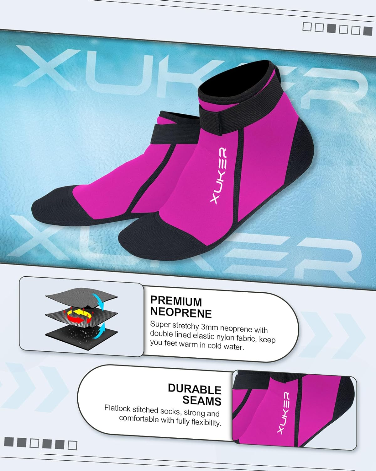 XUKER Neoprene Socks, 3Mm Beach Volleyball Sand Soccer Wetsuit Socks Water Booties for Diving Snorkeling Kayaking Paddling