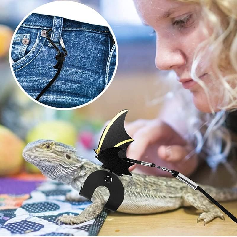 AIMALL Lizard Harness Leash Bearded Dragon+Cool Leather Wings Reptile Adjustable, Comfortable & Lightweight