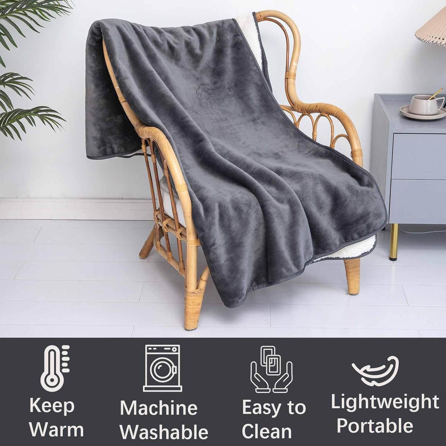 Waterproof Dog Blanket - 3-Layer Flannel Dog Throw Reversible Washable Pet Blankets Warm Sleep Bed Cover for Cat Dog Protector Cover for Bed Couch Sofa Pet Nest (Grey, 150 * 127 Cm) image number 5