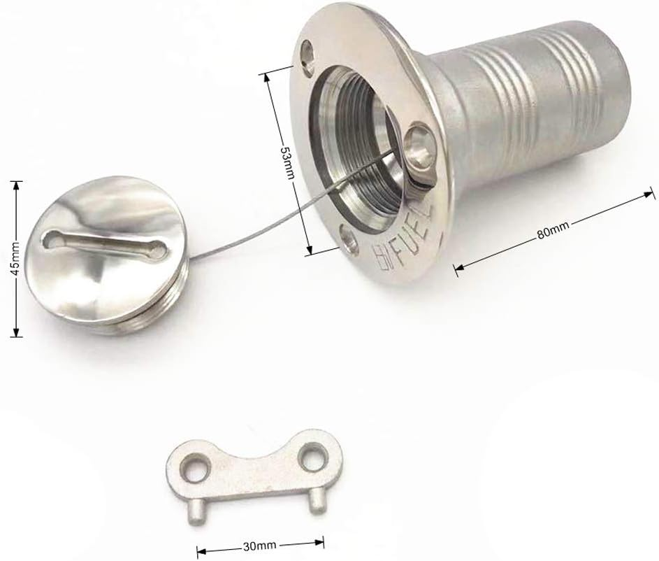 NUZAMAS 1.5" Lockable Stainless Steel Fuel Deck Filler 316 Stainless Steel with Key Cap Boat Yacht Accessories image number 3