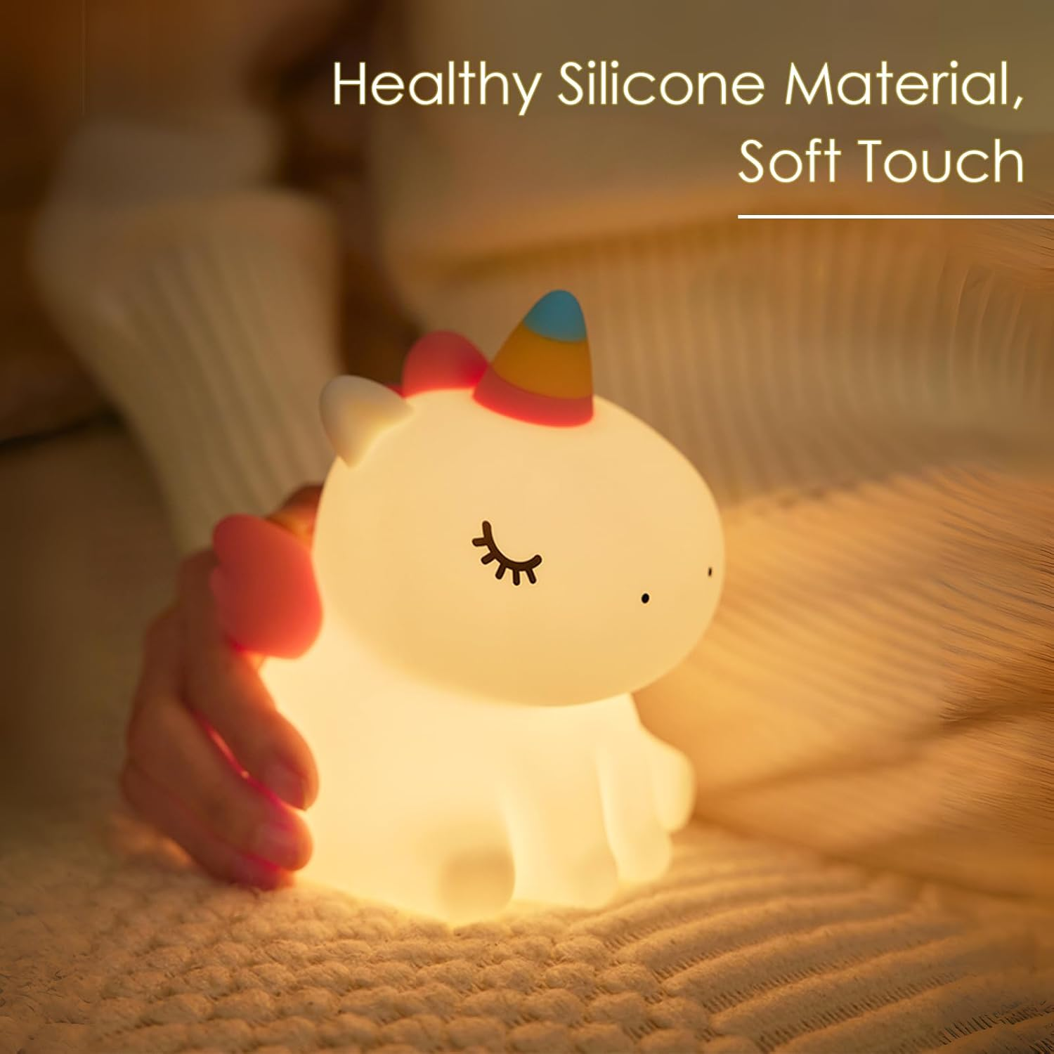 Kids Night Light for Bedroom,Cute Duck Decor Lights Touch Lamp,Gift Rechargeable Nightlight,Anime Night Lamps, Funny Gifts USB Portable Wireless Dimmable Ducks Feeding Bed Lamp (Unicorn) image number 6