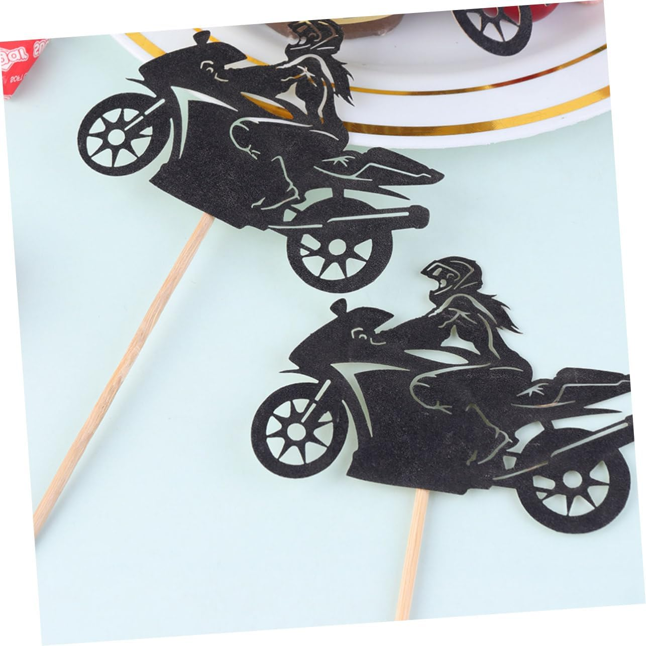 Ciieeo 40Pcs Motorcycle Cupcake Toppers Racing Cake Decor Birthday Party Dessert Black Sports Racing Cupcake image number 3