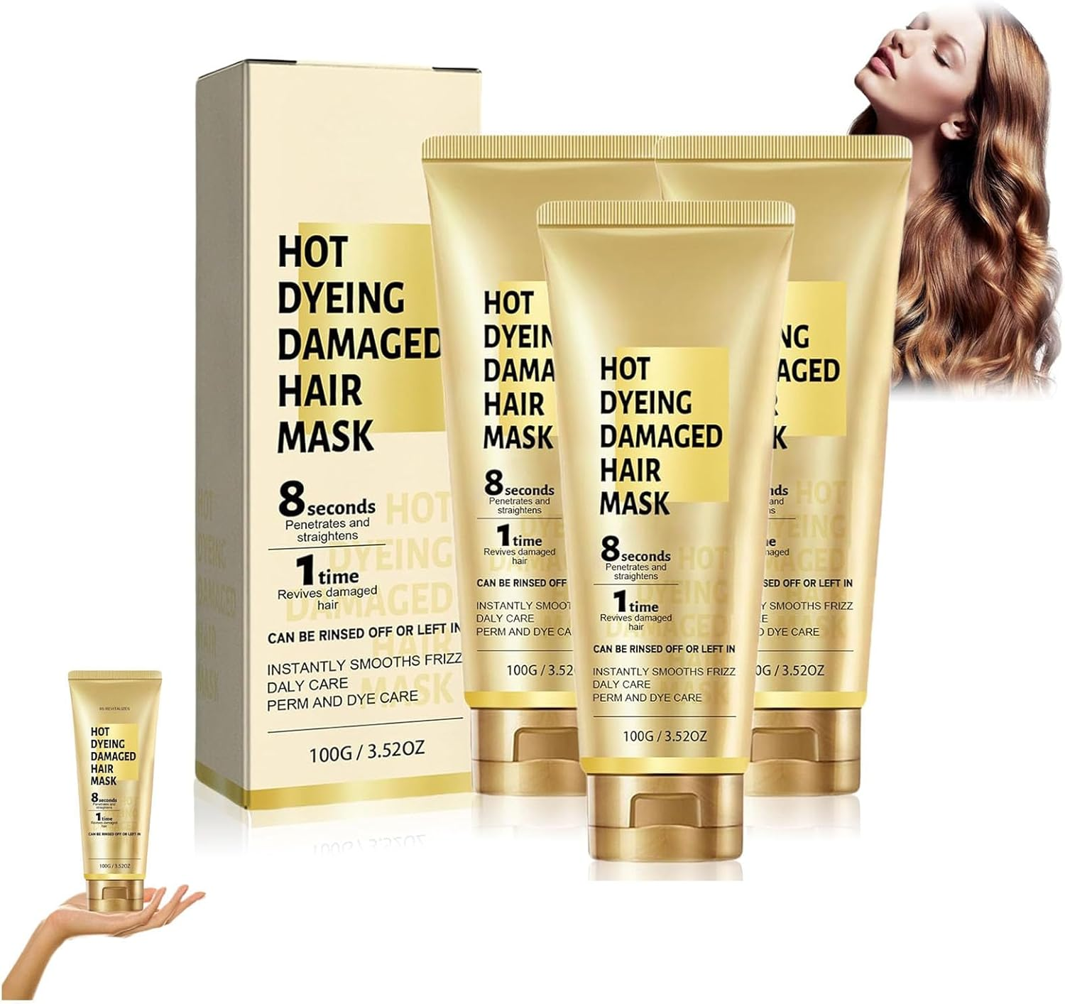 8 Seconds Hair Mask, 8 Seconds Revitalizing Hair Mask for Hot Dyed & Damaged Hair, Magic Hair Mask, Keratin Hair Treatment Cream, Daily Care Perm and Dye Repair Conditioner (3Pcs)