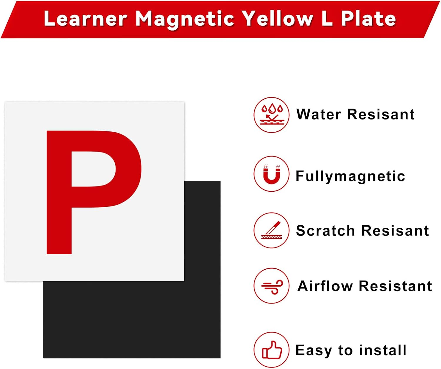 Pack of 2 Fully Magnetic P Plates for New Drivers,Yeeson Learning Learner Driver Magnetic Red P Plates Easy to Stick and Remove for Car Provisional Driving Requirement image number 2