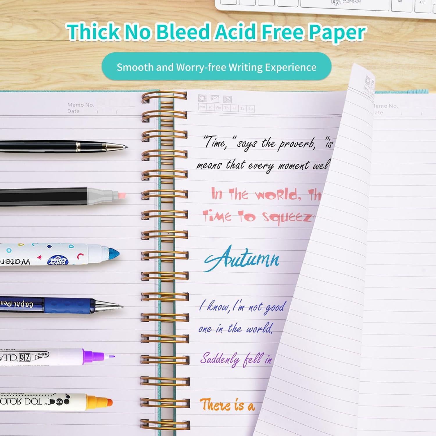 Spiral Notebook, 365 Page Hardcover Leather Notebook Journal, Large B5 Lined Journal for Women Men, College Ruled Notebooks for Work School, Journals for Writing, 24Pcs Index Tabs, 8" X 10", Pink image number 3