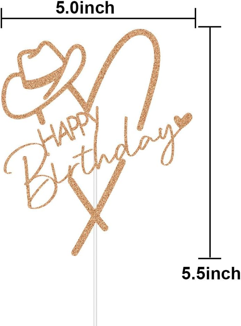Cowgirl Happy Birthday Cake Topper, Mexican Western Birthday Cake Decor, Fiesta Theme Girls Birthday Party Decorations Rose Gold Glitter image number 3