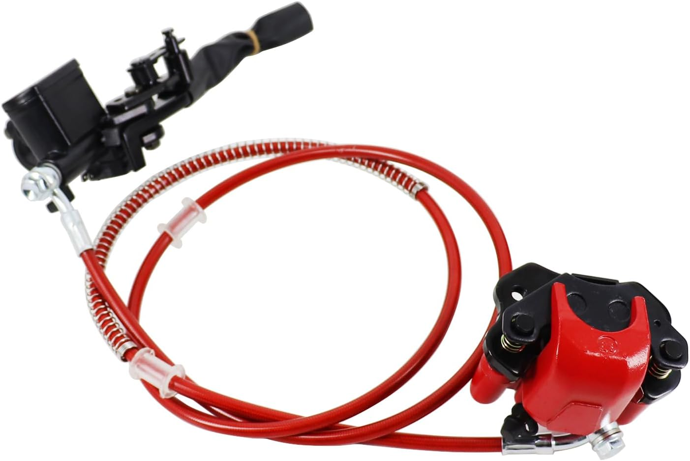 Red Rear Hydraulic Disc Brake System,Atv Quad Left Rear Hand Brake Assembly with Caliper&Brake Pads for Chinese Quad 4 Wheeler Buggy 50Cc 70Cc 90Cc 110Cc 125Cc 150Cc Taotao Kazuma Coolster ATV Parts image number 3