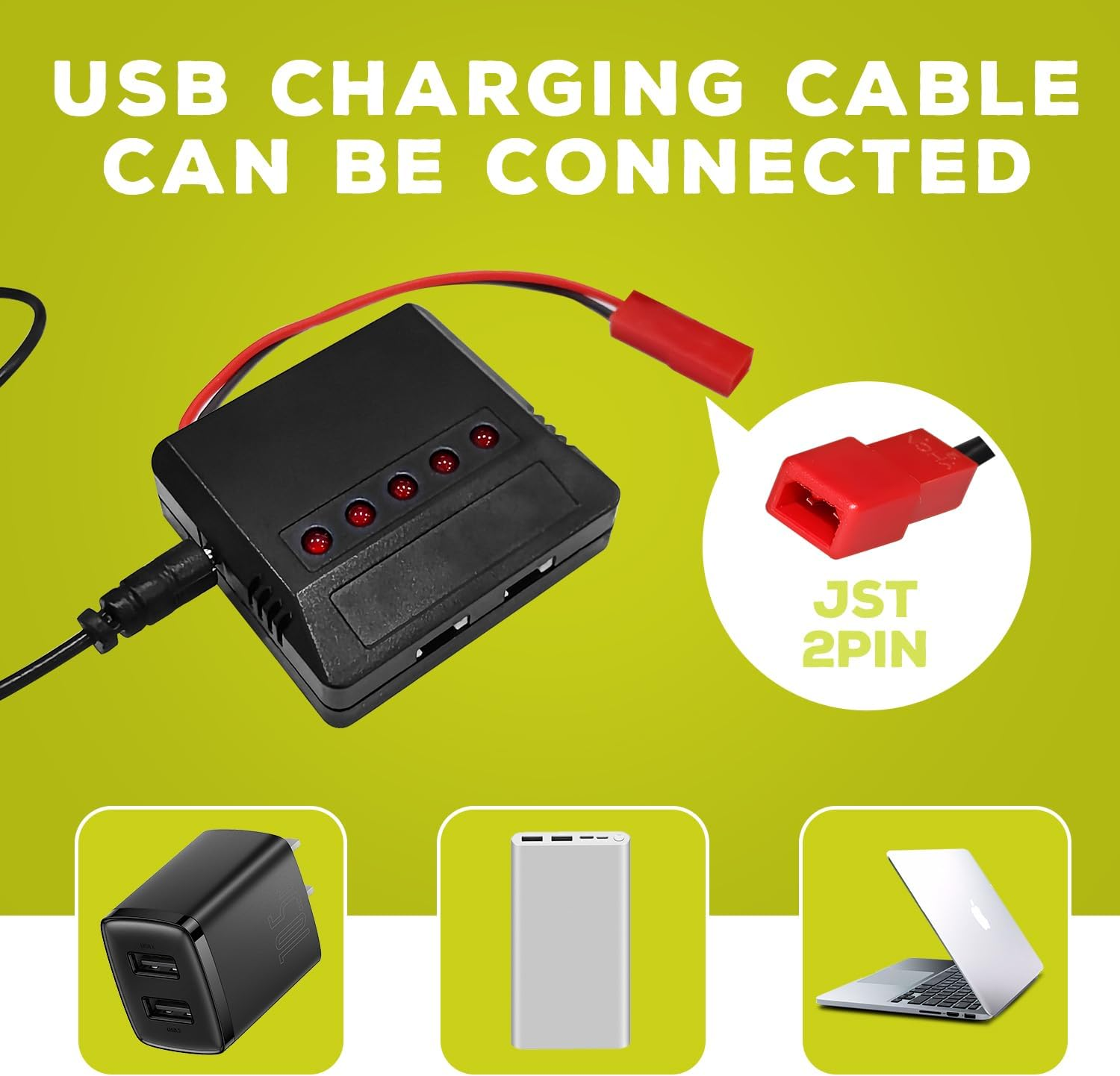 Fytoo 5PCS 3.7V 800Mah Lipo Battery Remote Control Drone Battery with 5In1 Charger JST Plug Suitable for SYMA X56W MJX X400W X300C X800 HS110 HS200 S670 V950Hd S1750 V2450 RC Quadcopter Battery image number 2