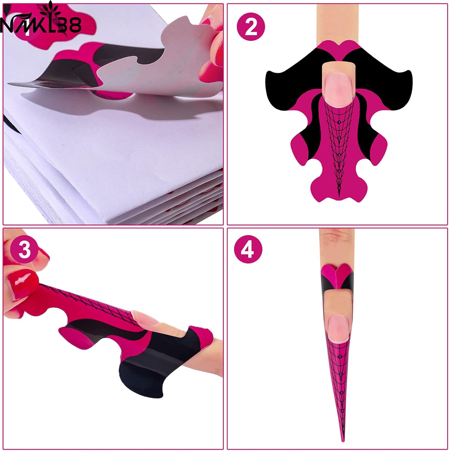 NMKL38 100PCS Adhesive Stiletto Nail Forms System for UV Gel Acrylic Nail Tips Extension (Red Fish) image number 5