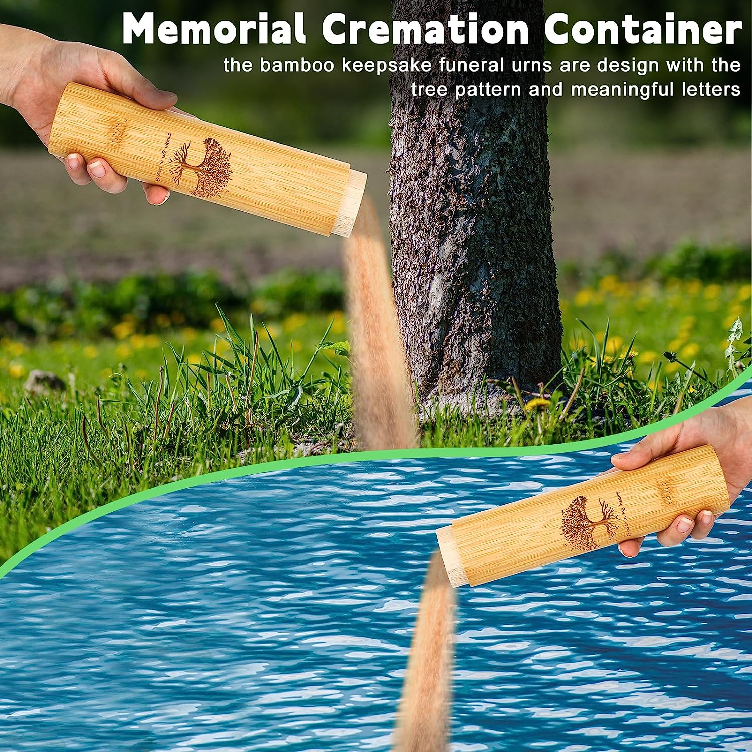 Thyle 2 Set Bamboo Scattering Urns for Ashes 9'' X 2'' Biodegradable Scattering Cremation Tubes for Human Adult Tree Small Tube Keepsake Urn and Black Velvet Bag for Spreading Human Pet Dog Cat Ashes image number 6