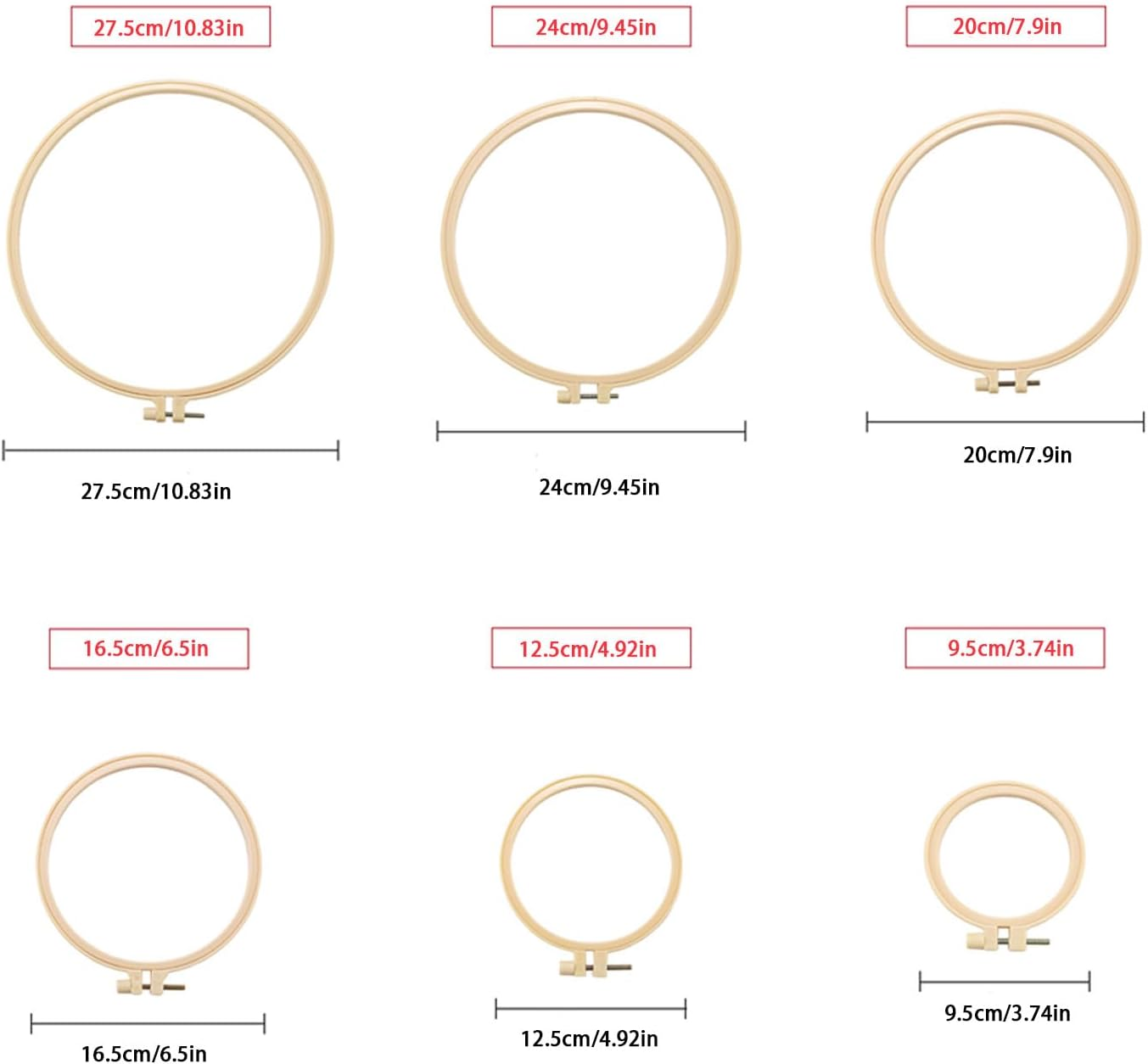 6 Pcs Creative Embroidery Bandage Frame,3.6-10.7 Inch Gradient Size Plastic Embroidery Frame,Cross Stitch,Handmade Diy,Fabric Decoration Sewing Tools,Beginner Professional Embroidery Equipment