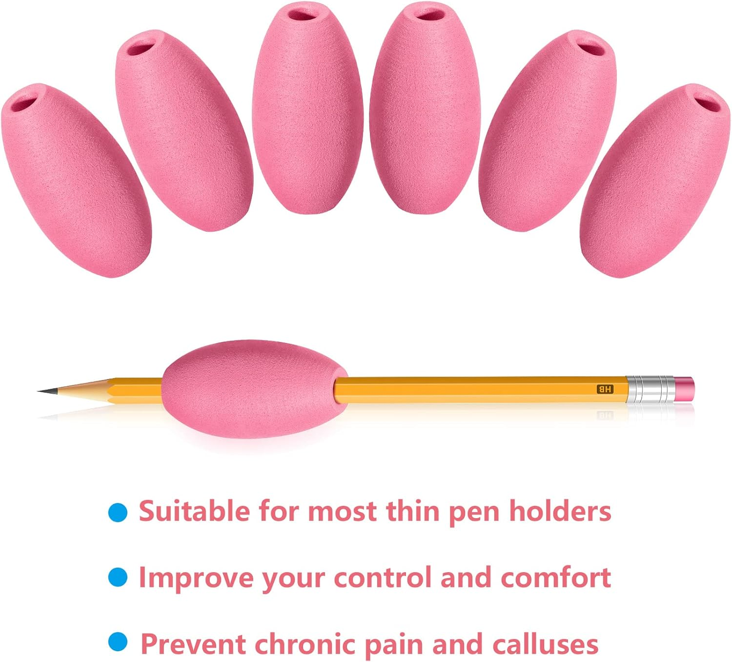 Zonon Writing Aid Trainer for Adults Foam Egg Grips Pen Cushioned Holders Writing Aid Trainer for Handwriting Drawing Preschool Supplies Right or Left Hand Use, 6 Pieces(Pink) image number 1