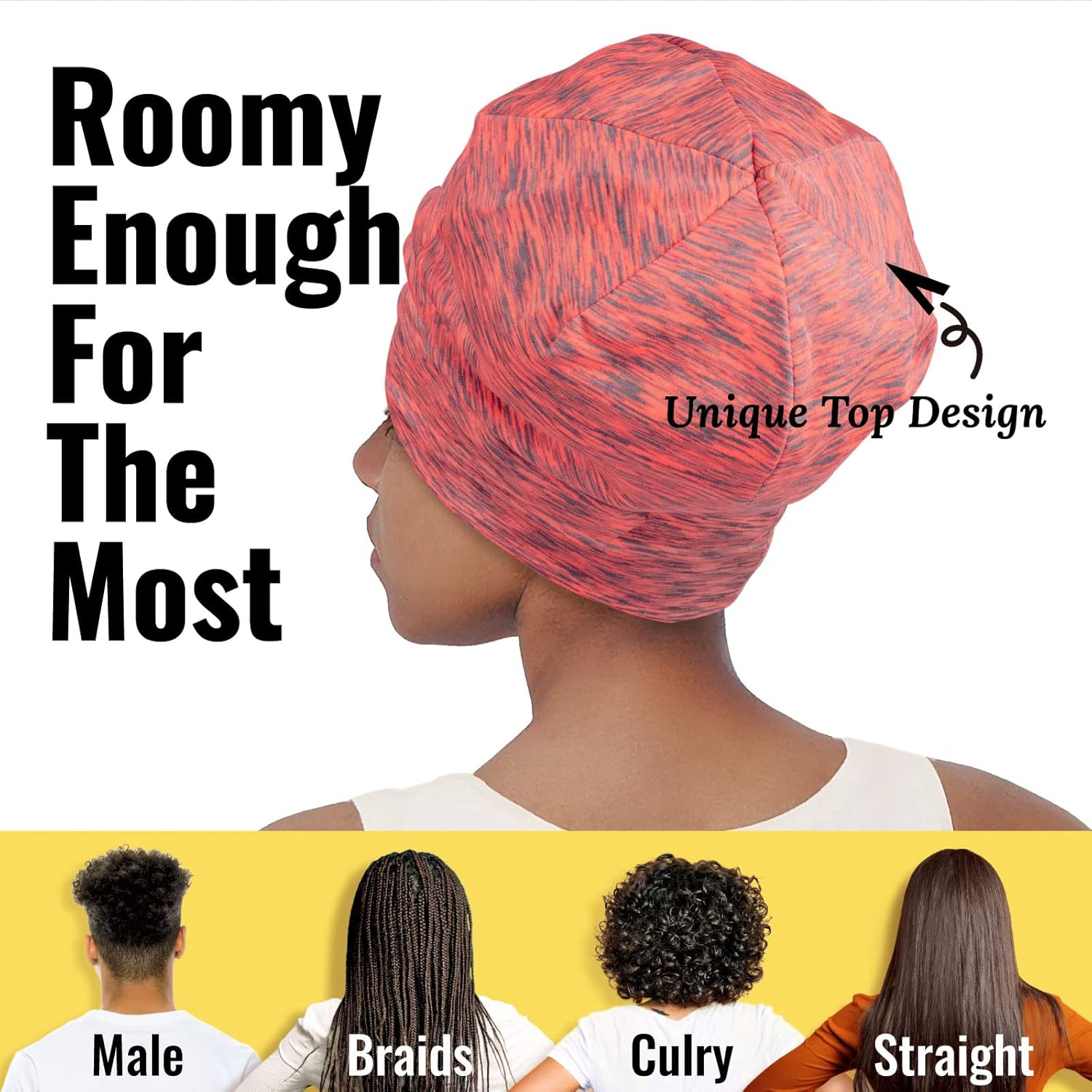 Satin Lined Sleep Cap Bonnet for Curly Hair and Braids, Stay on All Night Hair Wrap with Adjustable Strap for Women and Men, Carol Pink, Pack of 1