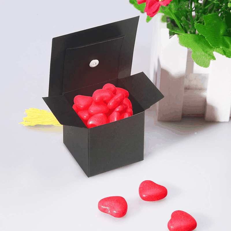 30Pcs Graduation Cap Shaped Gift Box - 6CM Black Doctoral Sweet Boxes with Yellow Tassel for Celebration Ceremony Party image number 3