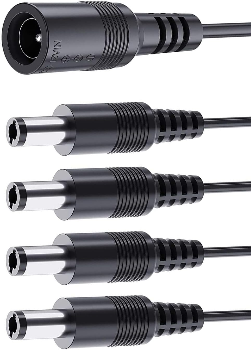 2Pack 1 to 4 Way DC Power Splitter Cable Barrel Plug 5.5Mm X 2.1Mm for CCTV Cameras DVR LED Light Strip and More