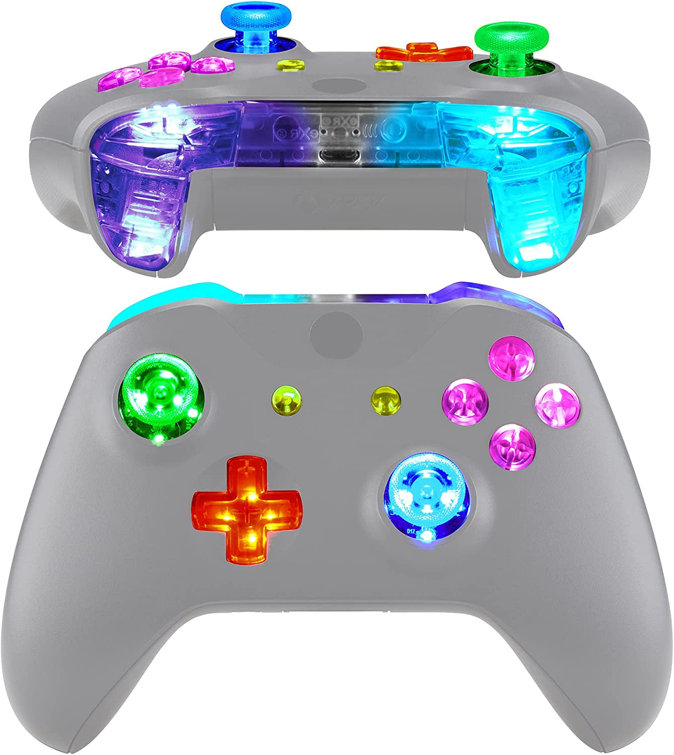 Extremerate Multi-Colors Luminated Bumpers Triggers Dpad Thumbsticks Start Back ABXY Action Buttons, Chameleon Purple Blue Classical Symbols Buttons DTFS (DTF 2.0) LED Kit for Xbox One S/X Controller