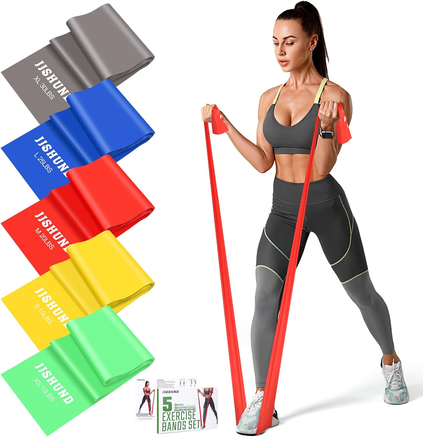 Resistance Bands Set, 5 Pcs Exercise Bands Elastic Stretch Bands for Yoga Pilates Fitness Stretching Strength Training, Workout Bands for Home Gym image number 5