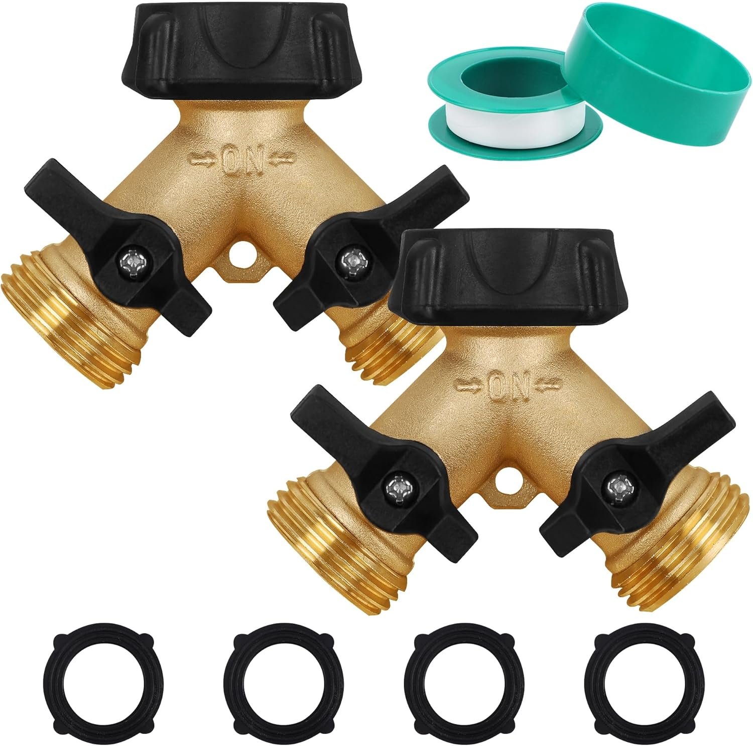 Biswing 2 Pack Garden Hose Splitter 2 Way, Heavy Duty Brass Connector Tap Splitter, Y Splitter 2 Valves with 4 Extra Rubber Washers image number 3