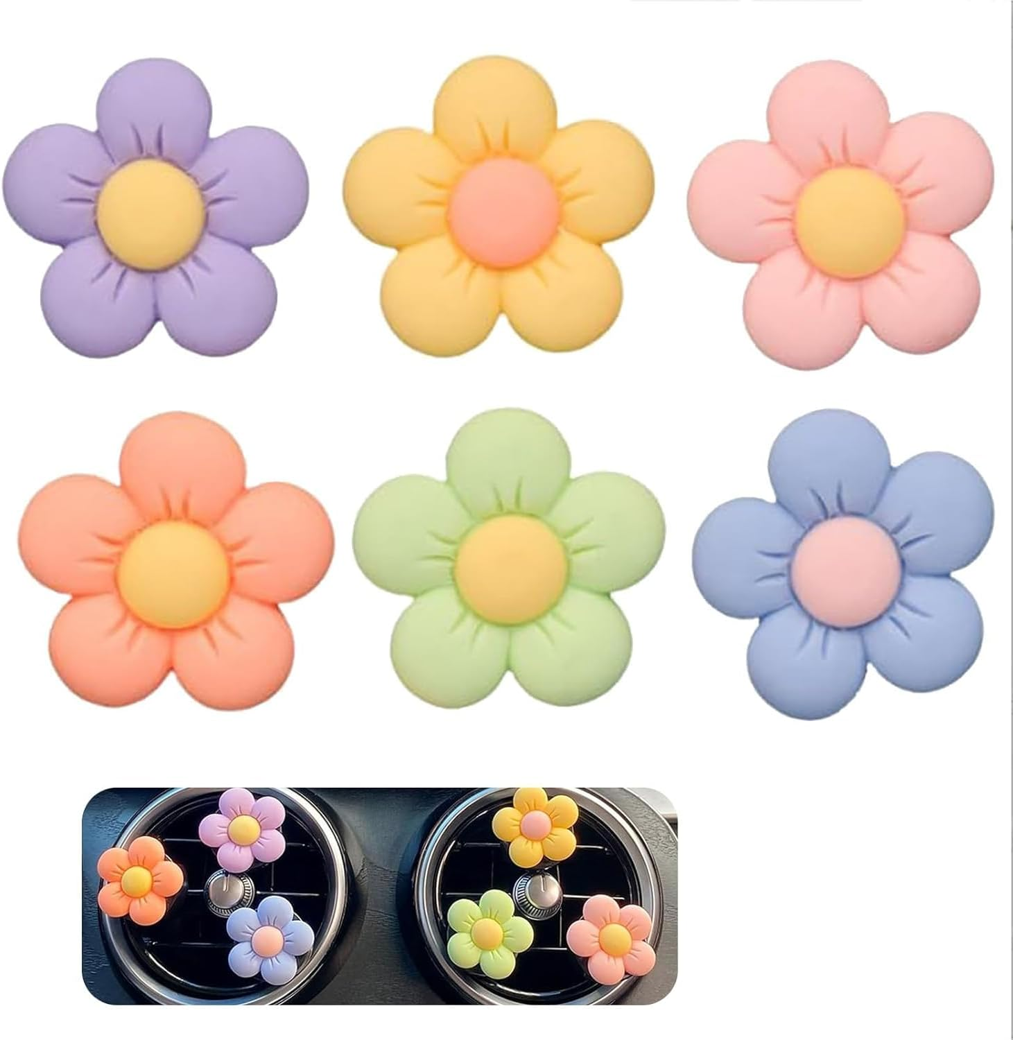 6Pcs Daisy Flower Car Air Vent Clips &ndash; Cute Floral Car Air Freshener & Decor Accessories for Women, Car Interior Vent Clip Charms image number 4