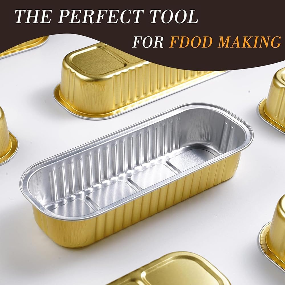 TOMVAES 50 Pcs Rectangular Aluminum Foil Box, Baking Foil Roasting Tray, Loaf Baking Pans for Baking Banana Bread, Cakes, Pies 14.9 X 6.5 X 3 CM image number 5