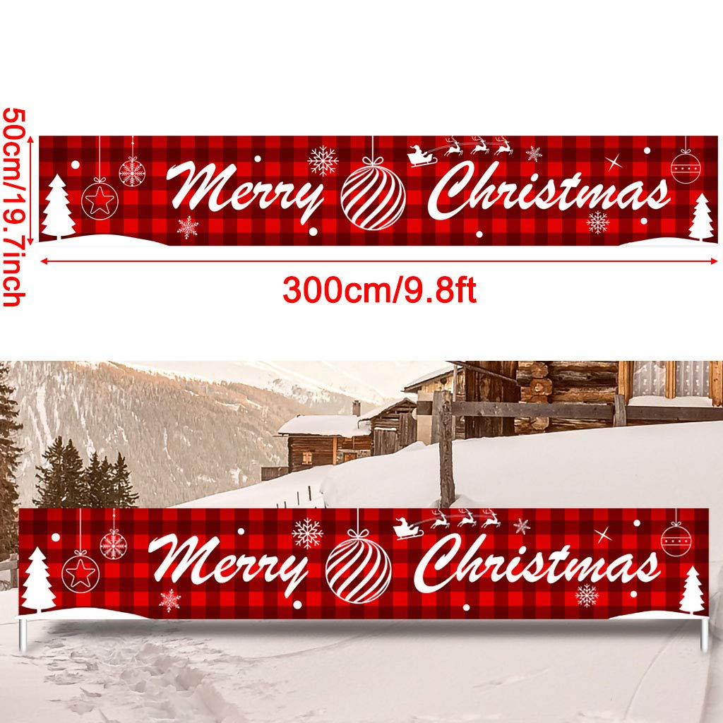 Dsdecor Merry Christmas Banner Large Xmas Porch Sign Banners Poster Indoor Outdoor Holiday Party Hanging Decorations (Style 1, 10Ft X 20Inch) image number 4