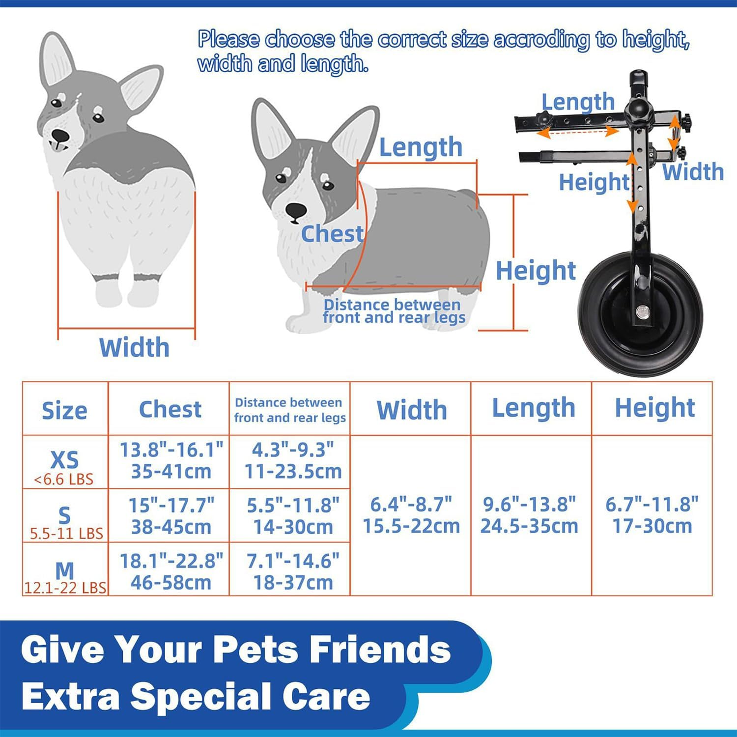 Lightweight Dog Wheelchair for Back Legs, Small Pet Mobility Aid Cart for Disabled Hind Limbs, Adjustable Dog/Cat Wheelchair with Wheels image number 3