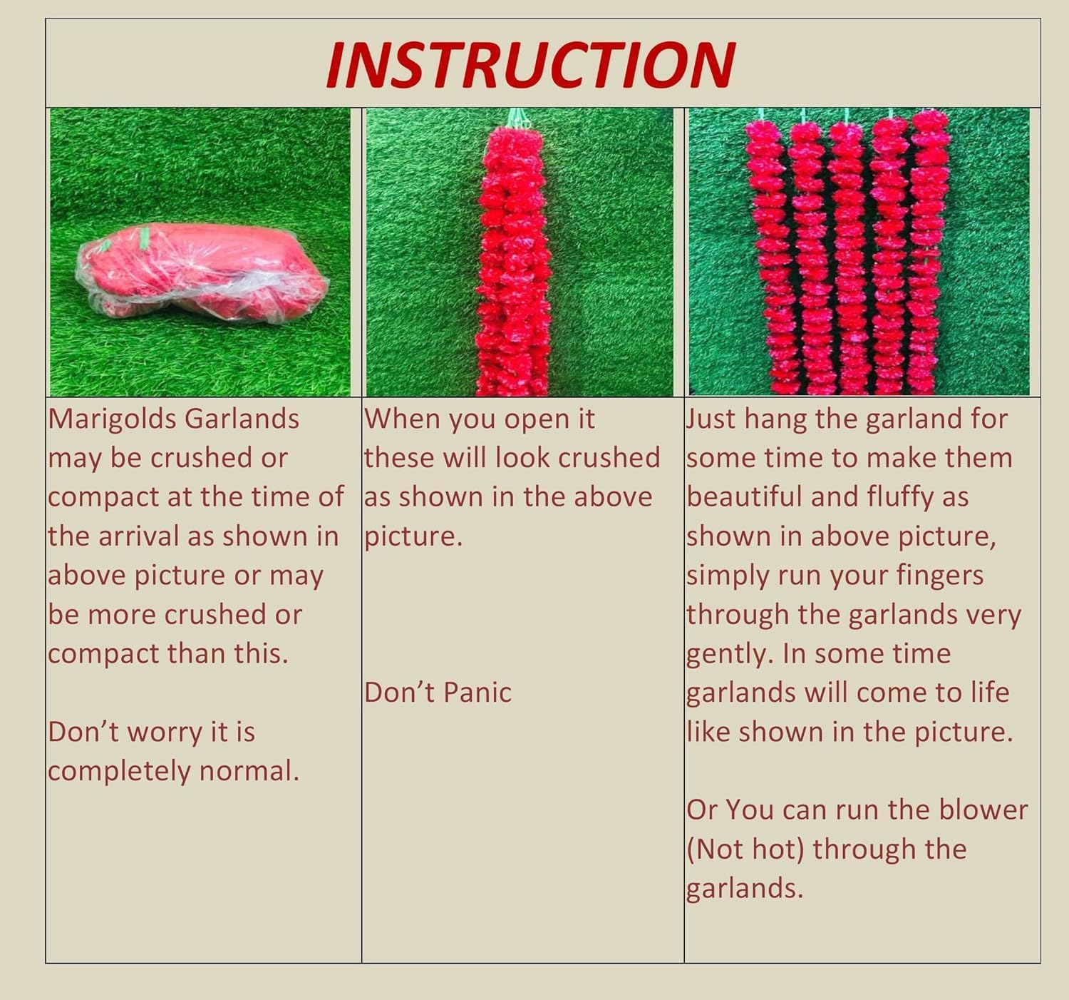 Artificial Flower Marigold Flower Garland 5 String Party Genda Phool Mala 5 Feet Long Each String for Home Decoration Diwali Red