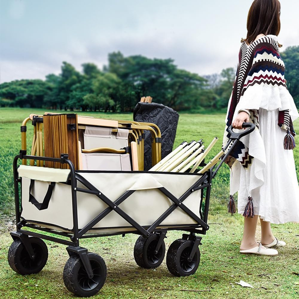 Collapsible Camping Wagon Cart with Wheels, Stall Outdoor Trailer, Folding Shopping Trolley, Easy-To-Store Foldable Camp Cart Heavy Duty Beach Wagon Cart for Groceries, Sports image number 4