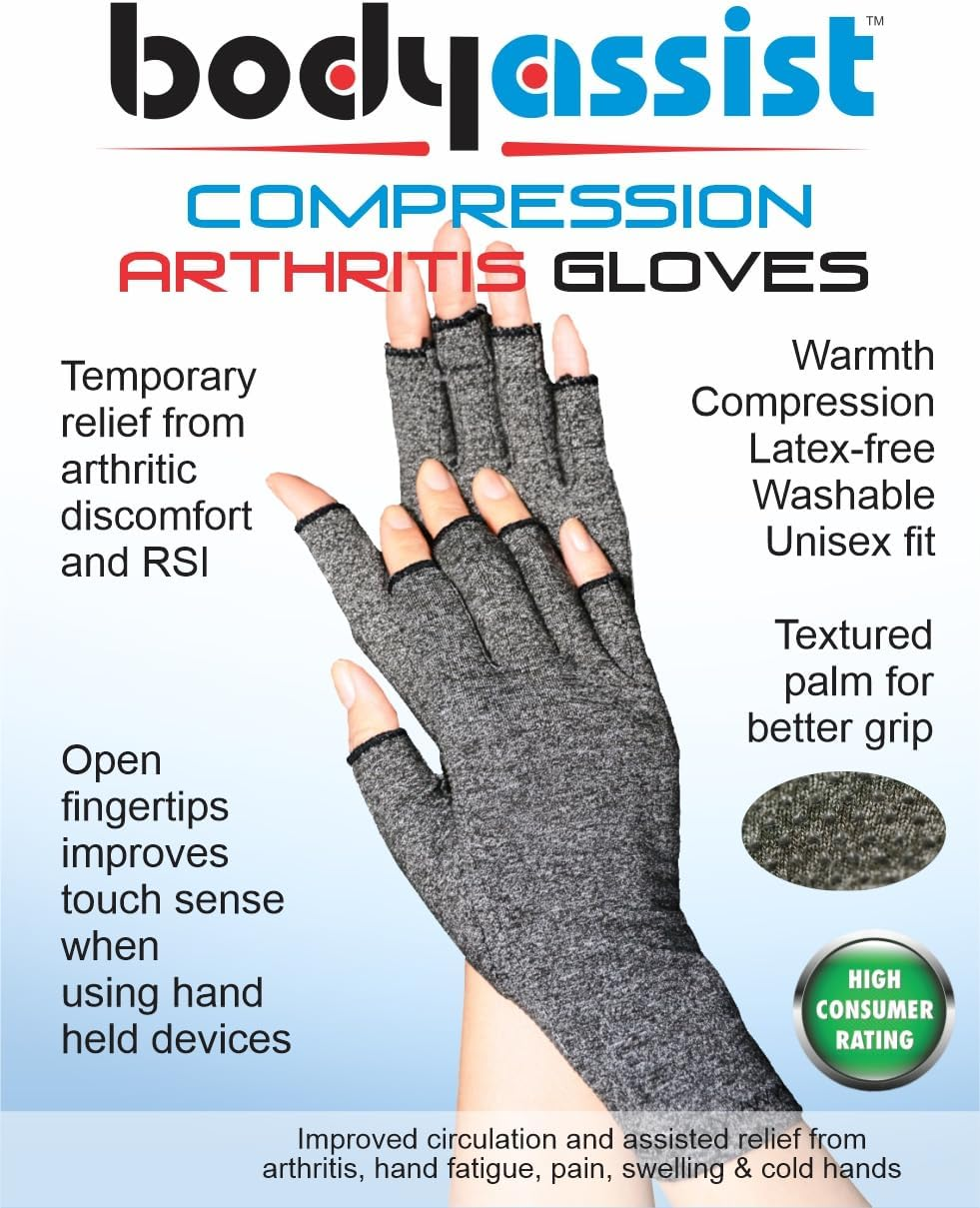 Bodyassist Compression Arthritis Gloves, Fingerless Design, Grey or Beige (Gray, Medium) image number 4