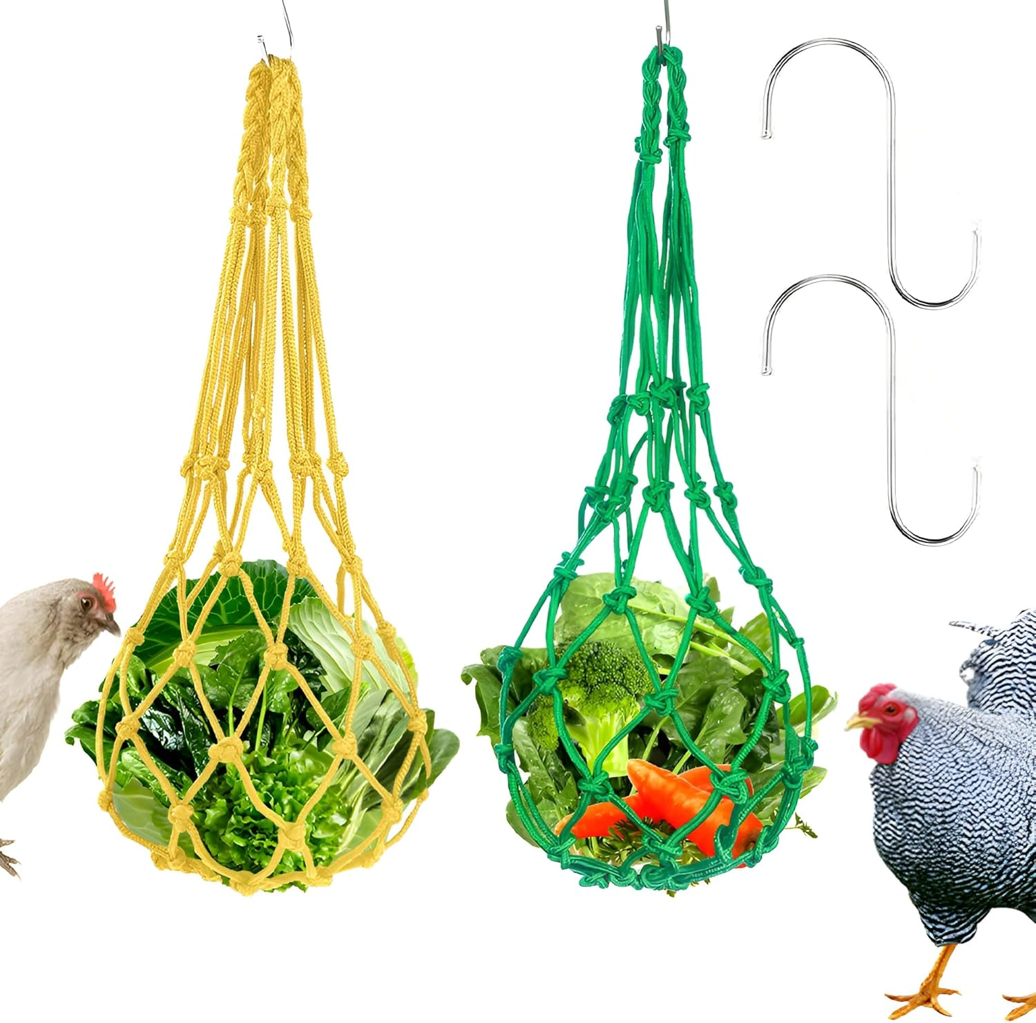 Hanging Chicken Feeder, Fruit Holder & Bird Spiral Feeder, Feed Toy for Chickens, Large Birds, Vegetable Fruits Basket, Green&Yellow
