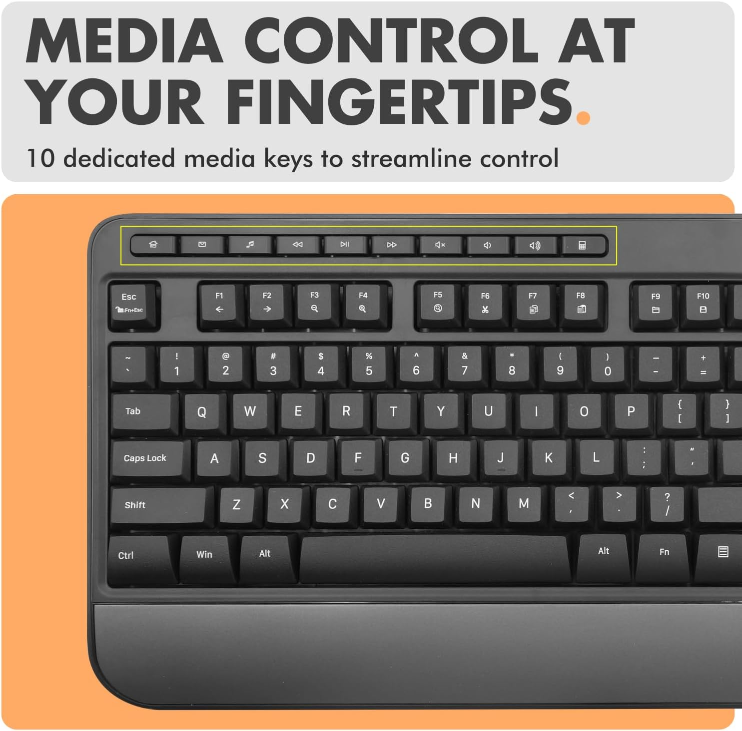 X9 Wired Keyboard - Comfortable Typing - Ergonomic Full Size USB Keyboard with Wrist Rest, Number Pad, Multimedia and 114 Keys - External Computer Keyboard for Laptop, Desktop and Office PC image number 4