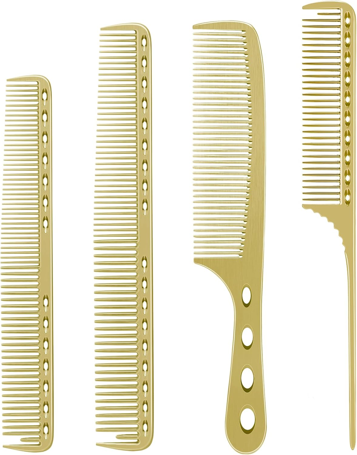CGBARBER 4 Types Aluminum Hair Combs for Cutting Stainless Steel Hair Tail Metal Comb (Black)